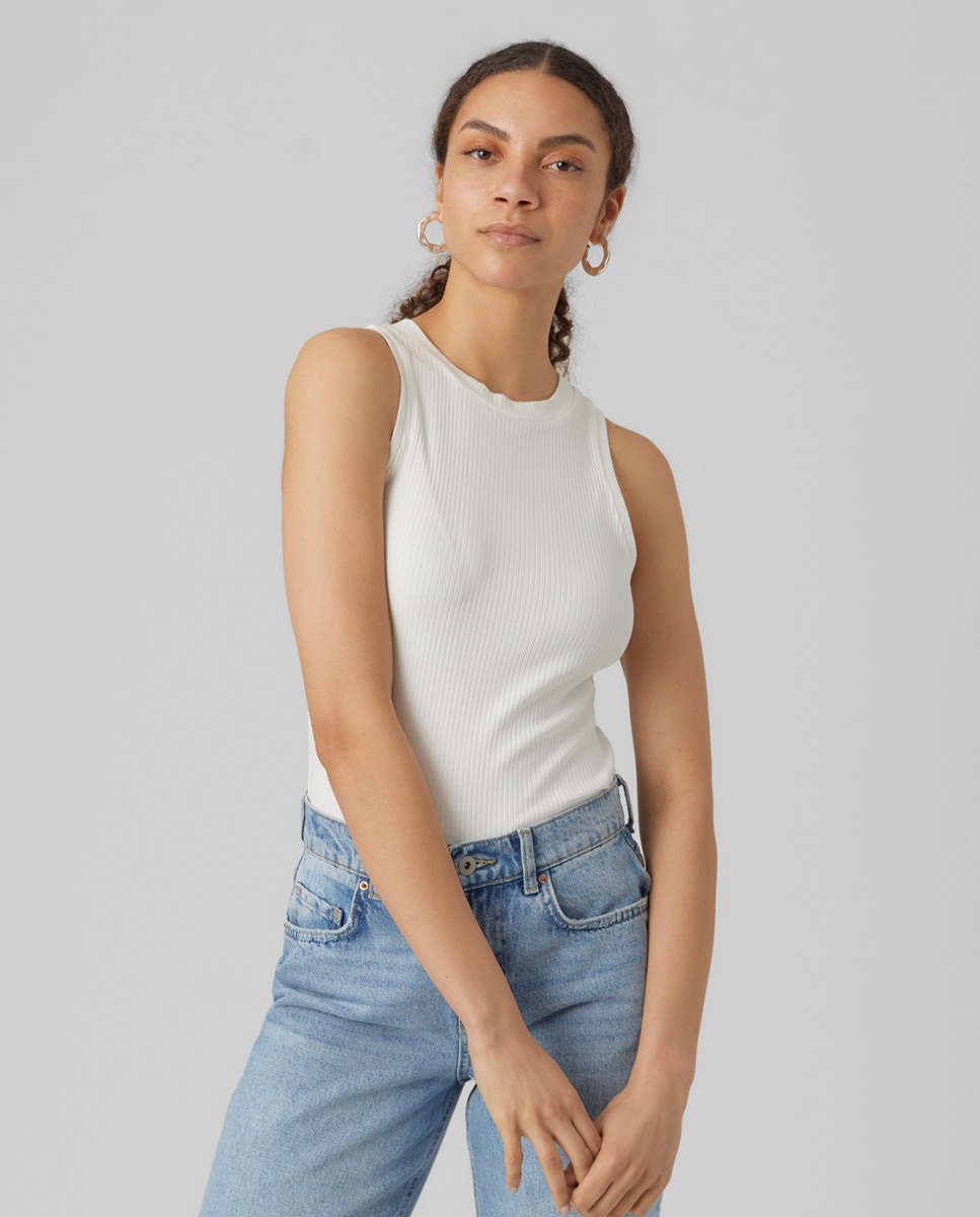 Top de mujer sin mangas ajustado - Vero Moda - Blanco Blanco-1