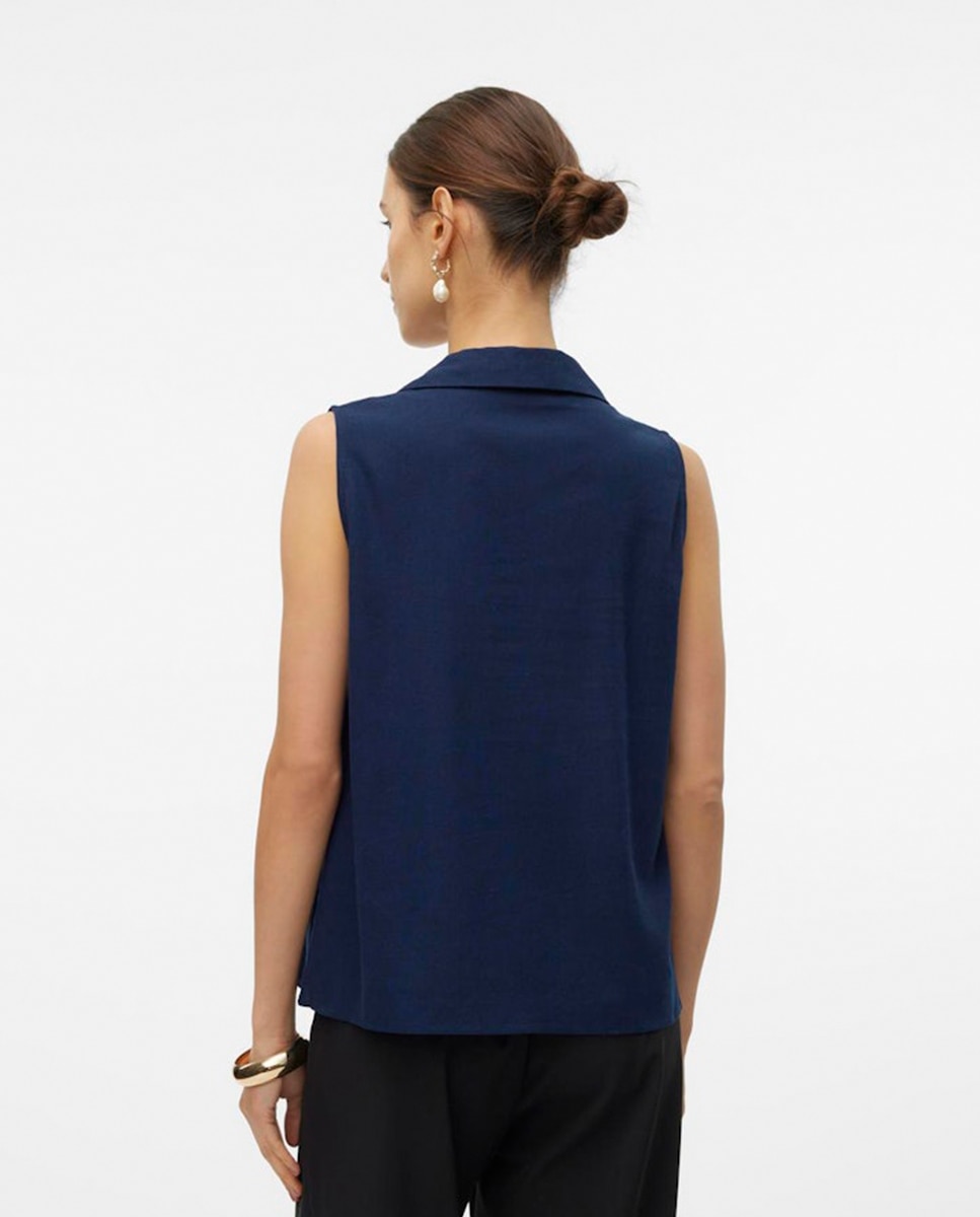 Blusa sin mangas de corte camisero - Vero Moda - Azul marino Azul marino-2