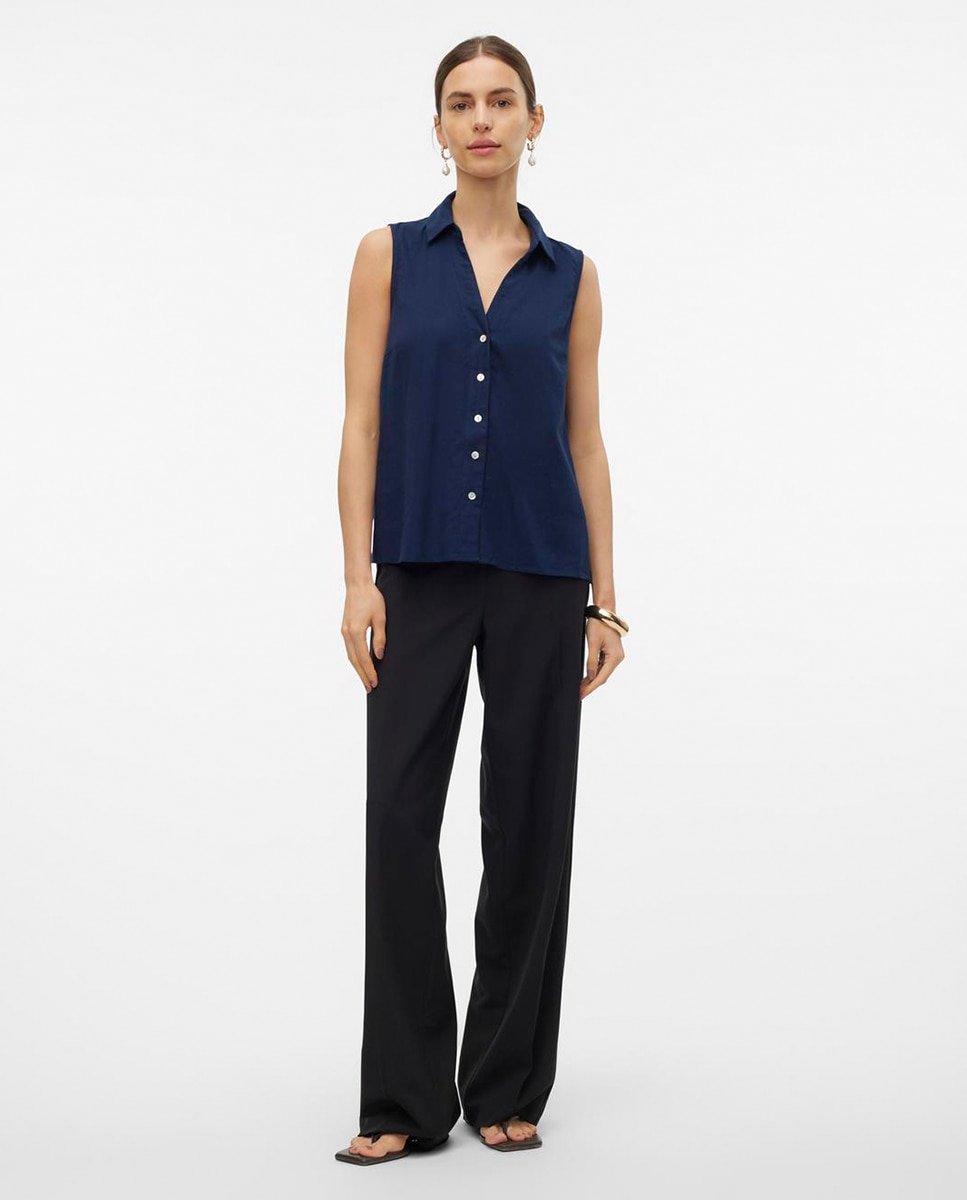 Blusa sin mangas de corte camisero - Vero Moda - Azul marino Azul marino-5