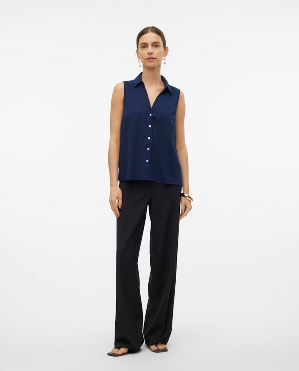 Blusa sin mangas de corte camisero - Vero Moda - Azul marino Azul marino-7