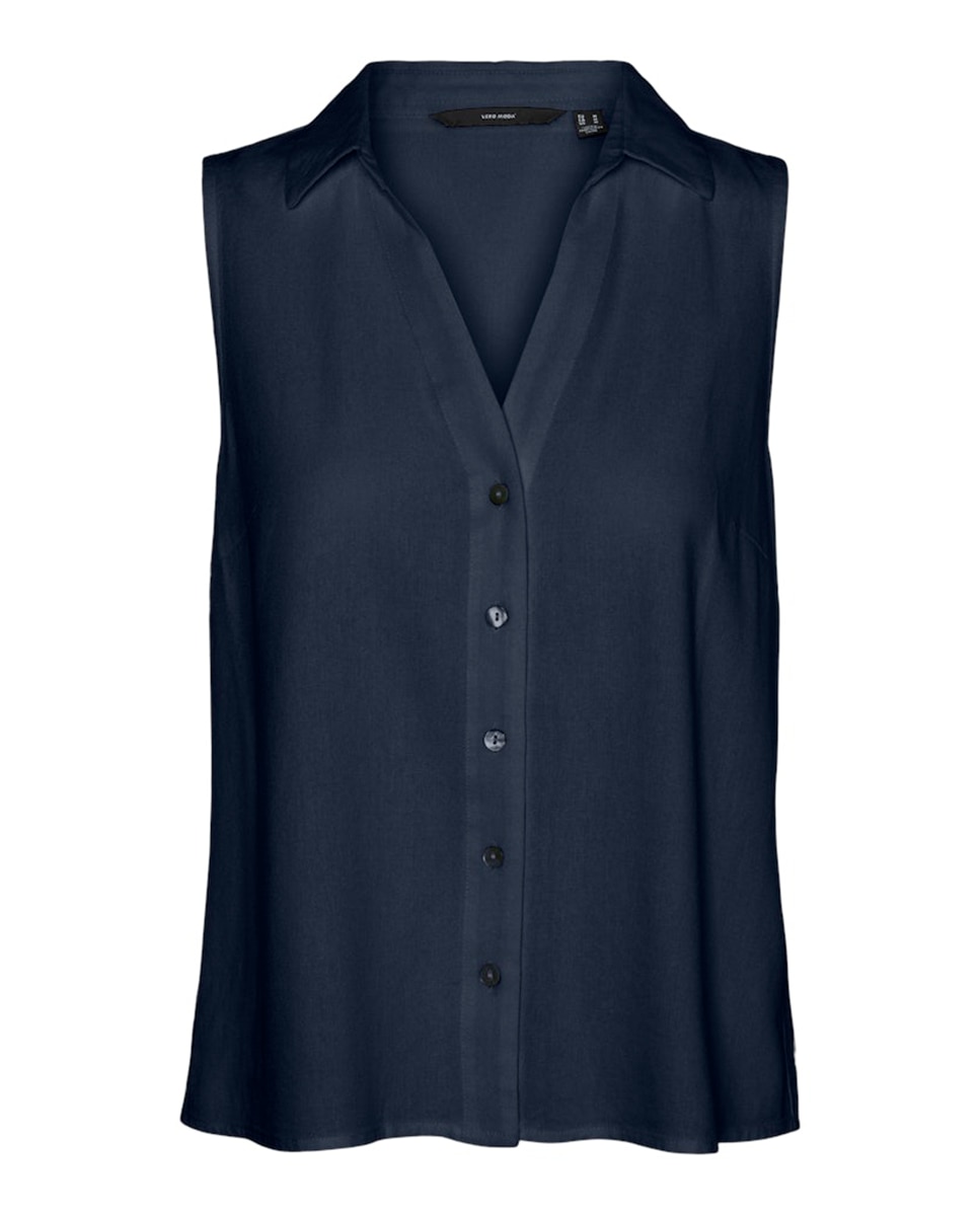 Blusa sin mangas de corte camisero - Vero Moda - Azul marino Azul marino-6