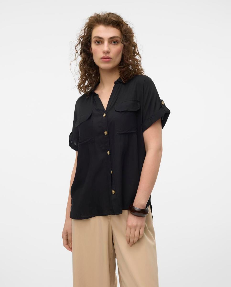 Vero Moda - Camisa manga corta de mujer con cuello pico.