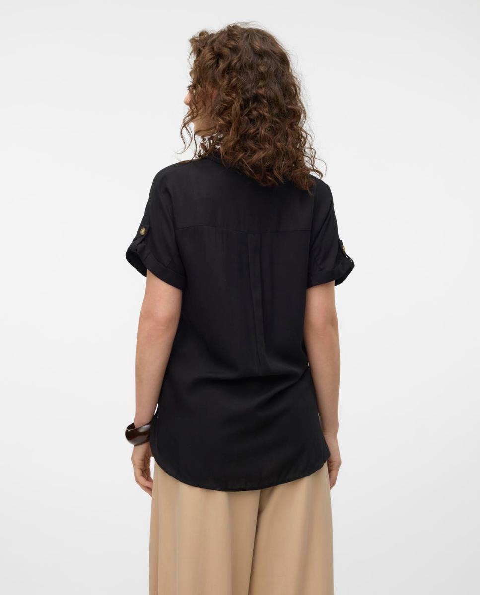 Camisa manga corta de mujer con cuello pico - Vero Moda - Negro Negro-2