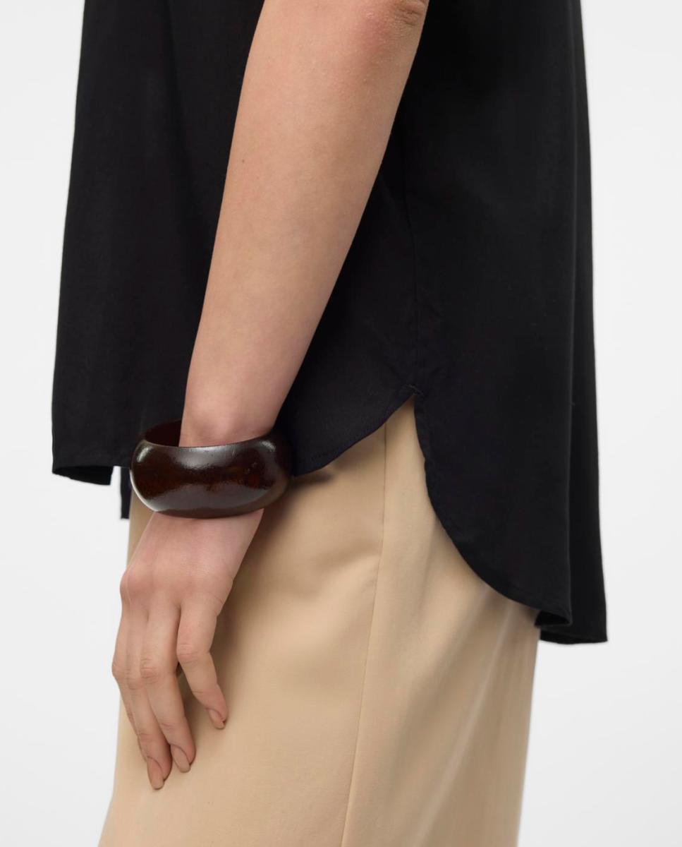 Camisa manga corta de mujer con cuello pico - Vero Moda - Negro Negro-3