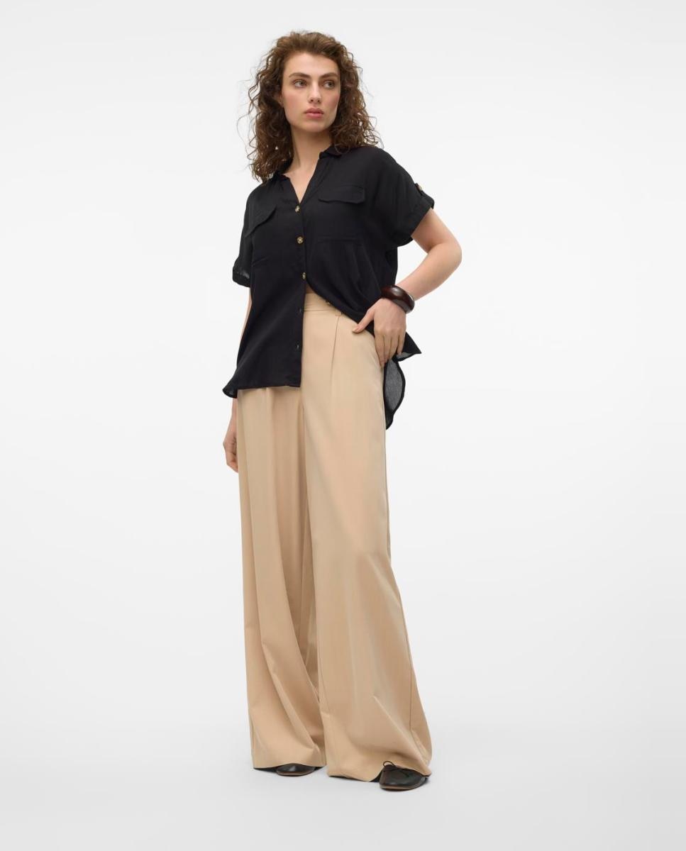 Camisa manga corta de mujer con cuello pico - Vero Moda - Negro Negro-6
