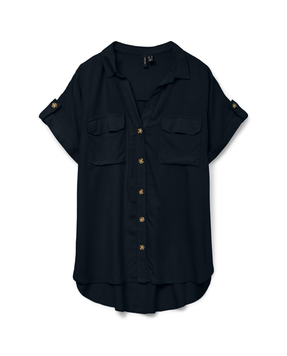 Camisa manga corta de mujer con cuello pico - Vero Moda - Negro Negro-5