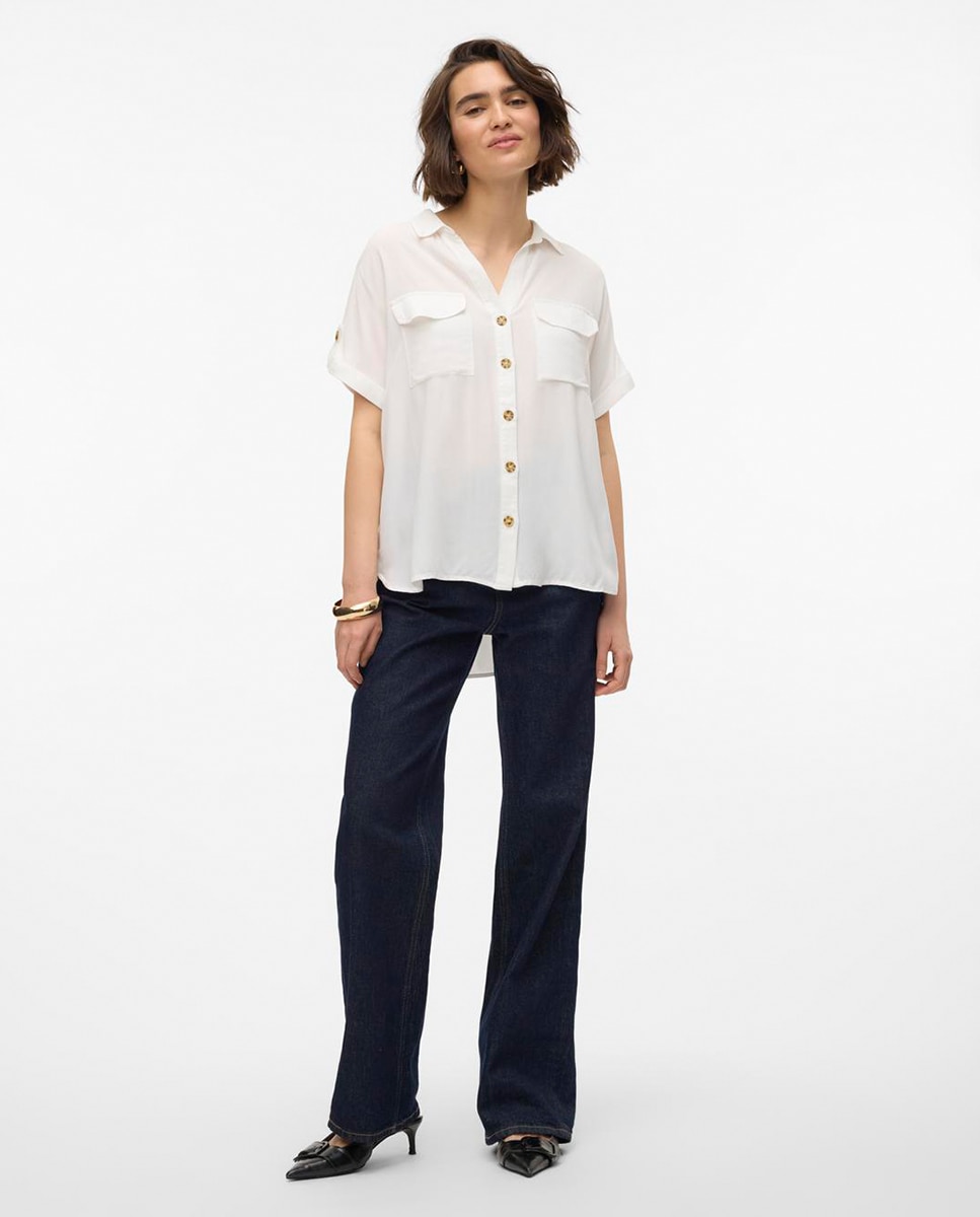 Imagem 0 de Camisa de Manga Curta com Decote em Bico