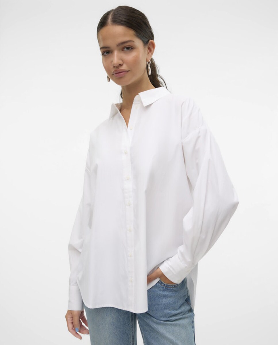 Camisa oversize com manga comprida Branco-1