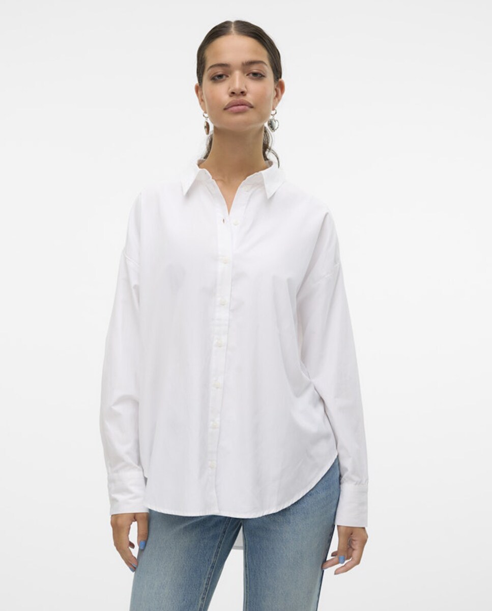Camisa oversize com manga comprida Branco-4
