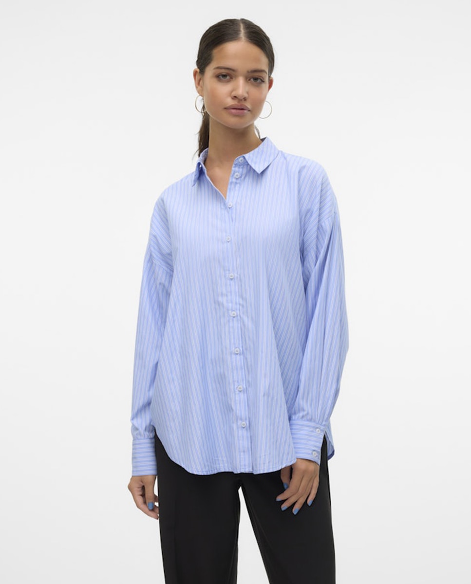 Camisa oversize com manga comprida Azul-claro-1