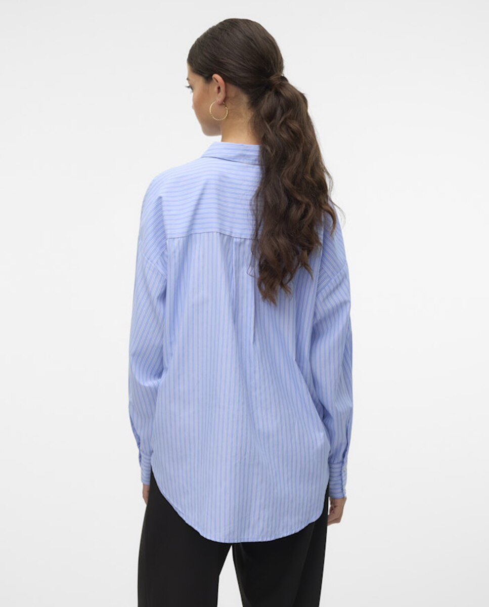 Camisa oversize com manga comprida Azul-claro-2