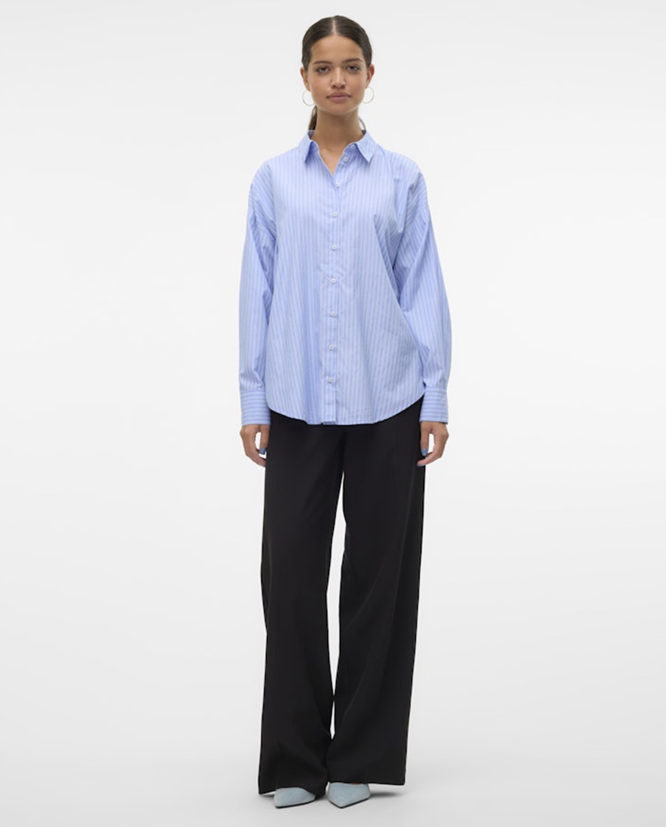 Camisa oversize com manga comprida Azul-claro-4