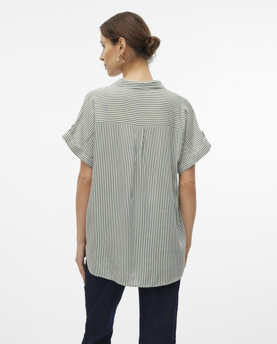 Camisa manga corta de mujer con cuello pico - Vero Moda - Verde Verde-2