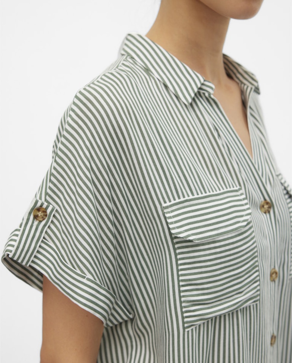 Camisa manga corta de mujer con cuello pico - Vero Moda - Verde Verde-4