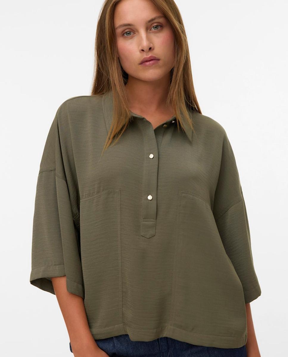 Vero Moda - Camisa oversize de mujer con cuello polo.