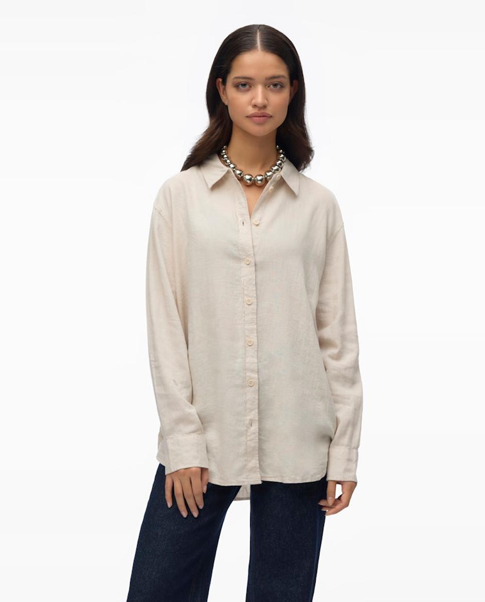Camisa básica fluida de mujer - Vero Moda - Beige Beige-1