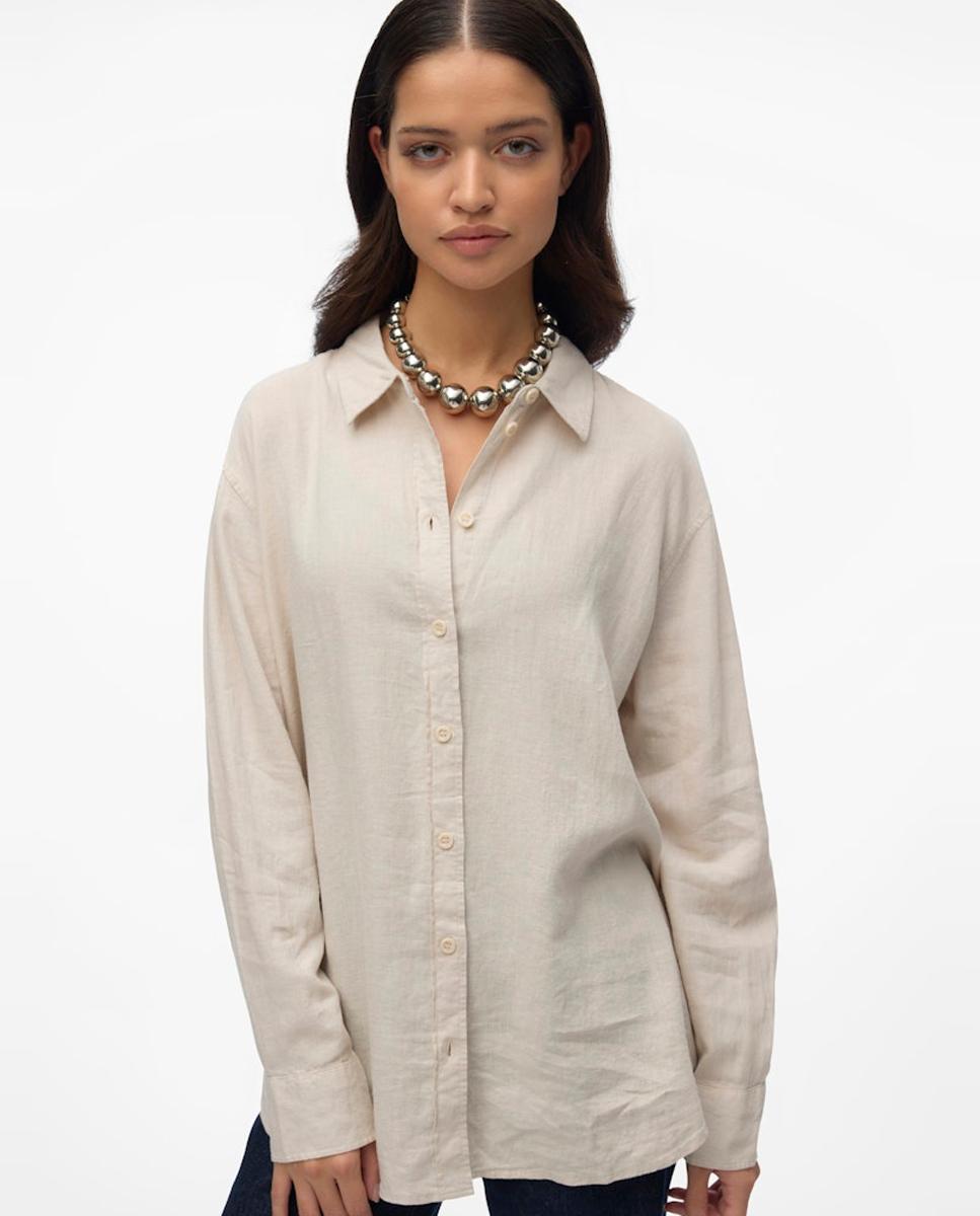 Camisa básica fluida de mujer - Vero Moda - Beige Beige-3