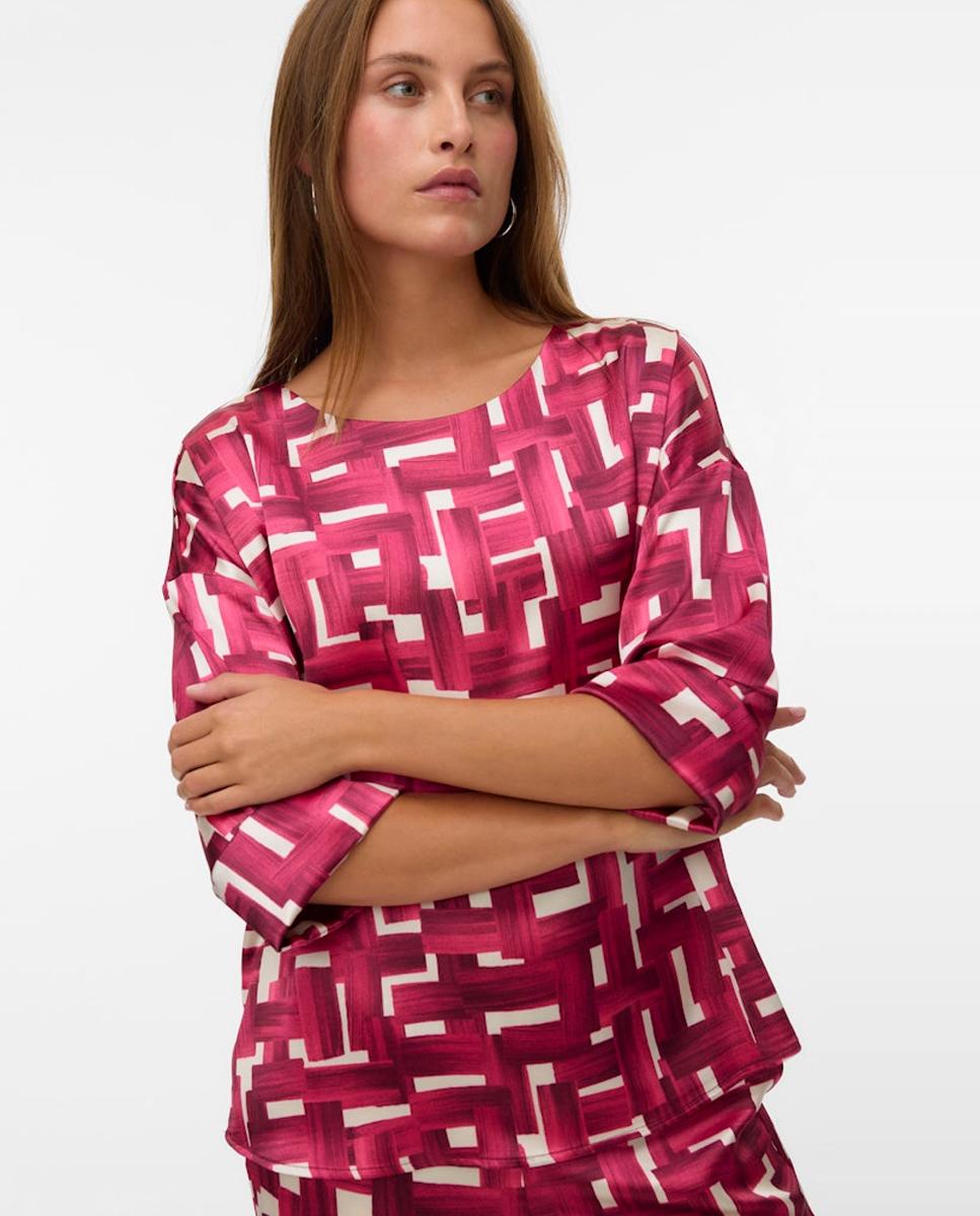 Imagen 0 de Top estampado de mujer de manga 3/4 Fucsia