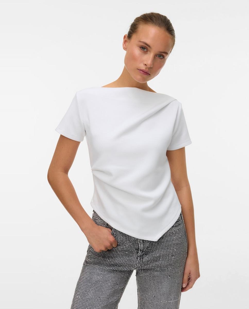 Top cuello barco de mujer con bajo asimétrico - Vero Moda - Blanco Blanco-1