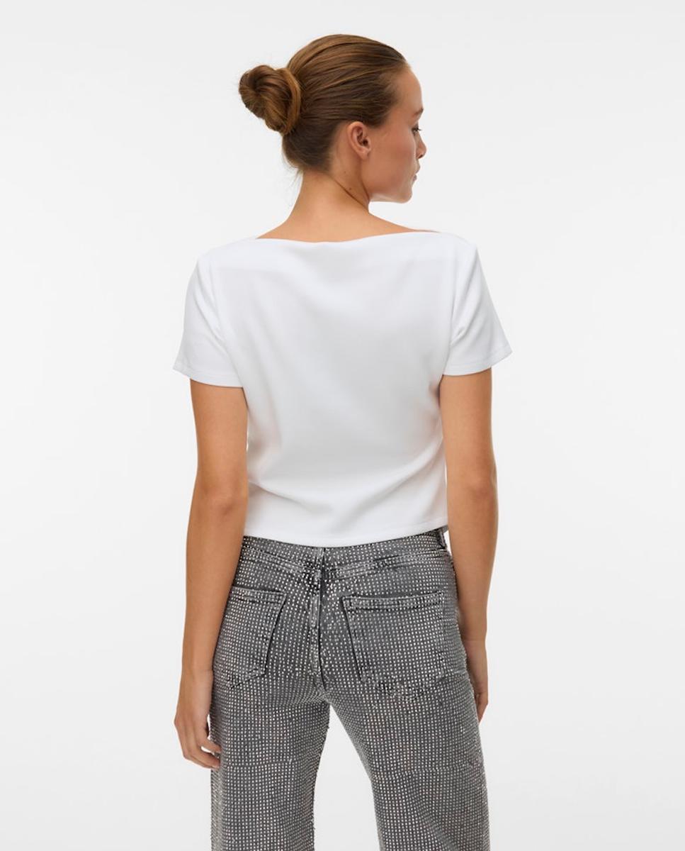 Top cuello barco de mujer con bajo asimétrico - Vero Moda - Blanco Blanco-3