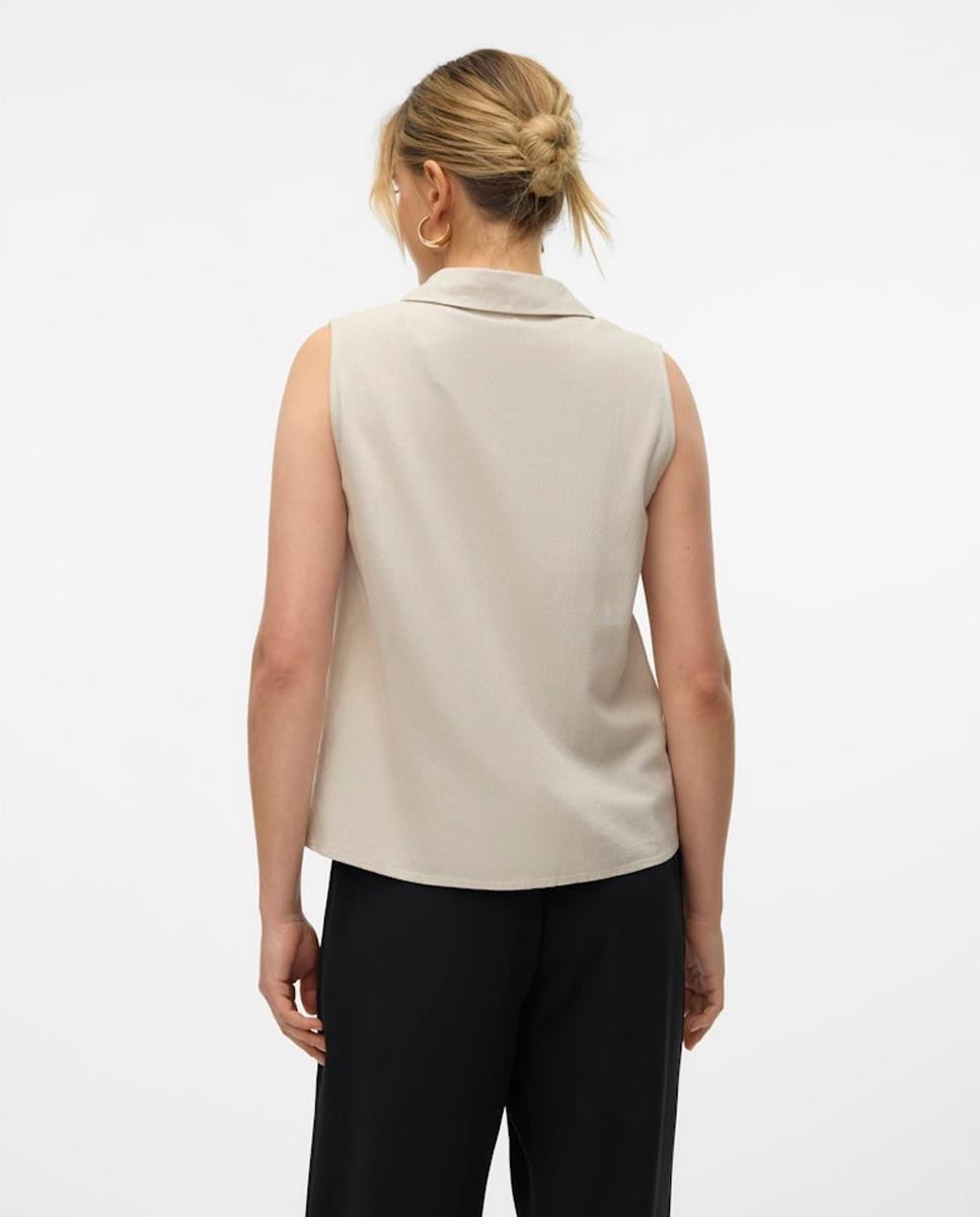 Blusa sem Mangas e com Corte de Camisa Branco-gelo-2