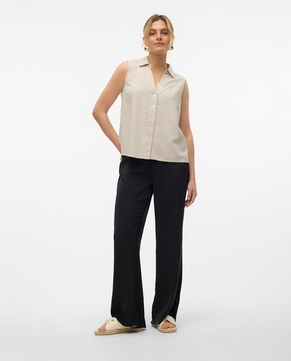 Blusa sem Mangas e com Corte de Camisa Branco-gelo-6