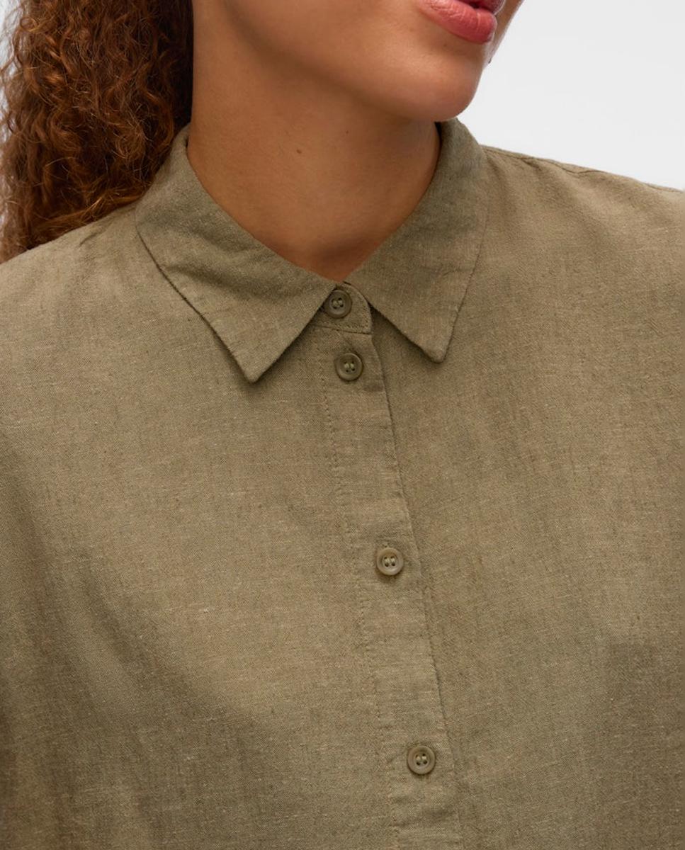 Camisa de Manga 2/4 e de Linho Musgo-4