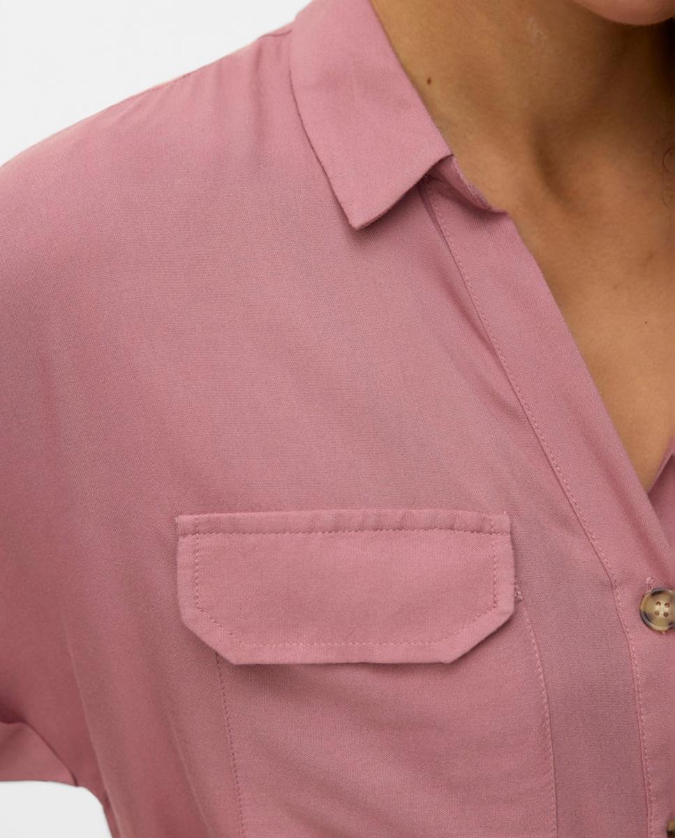 Camisa manga corta de mujer con cuello pico - Vero Moda - Rosa Rosa-2