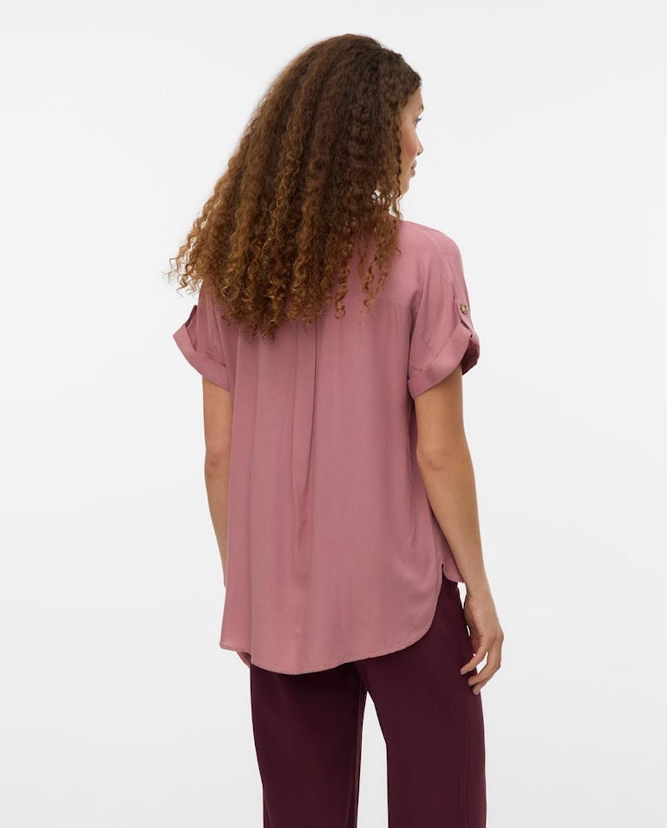 Camisa manga corta de mujer con cuello pico - Vero Moda - Rosa Rosa-3