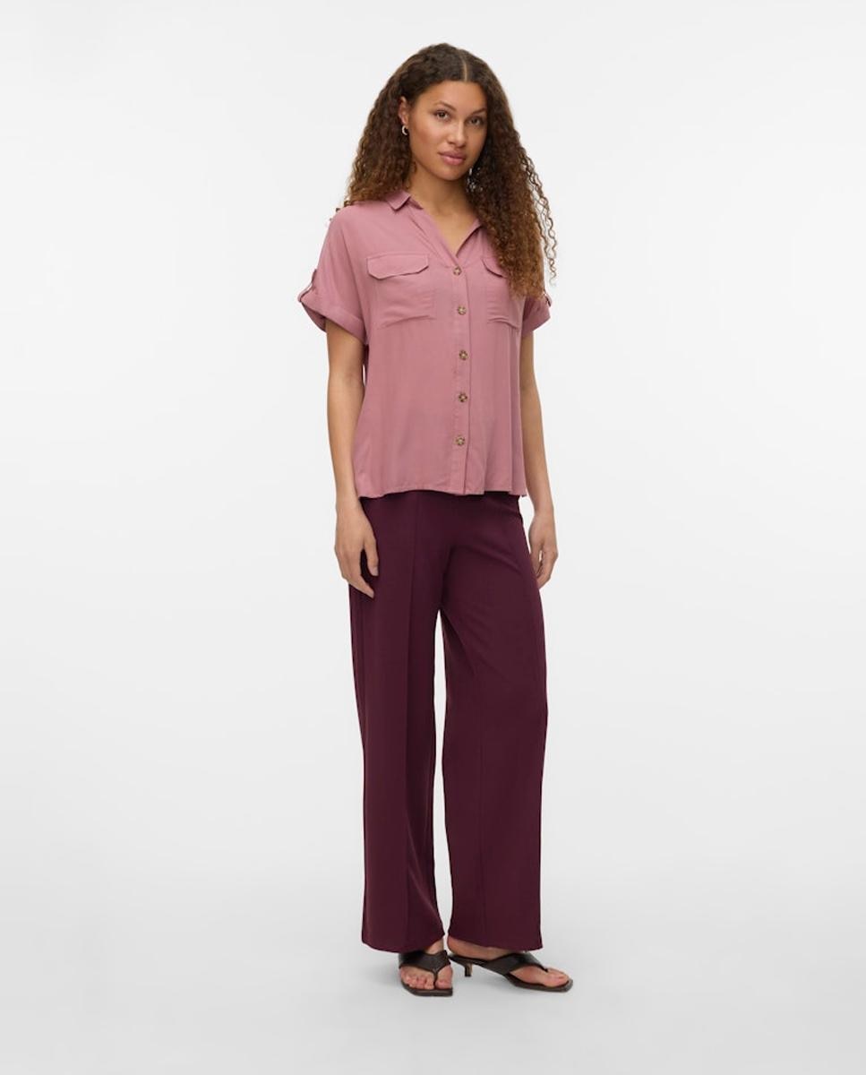 Camisa manga corta de mujer con cuello pico - Vero Moda - Rosa Rosa-5