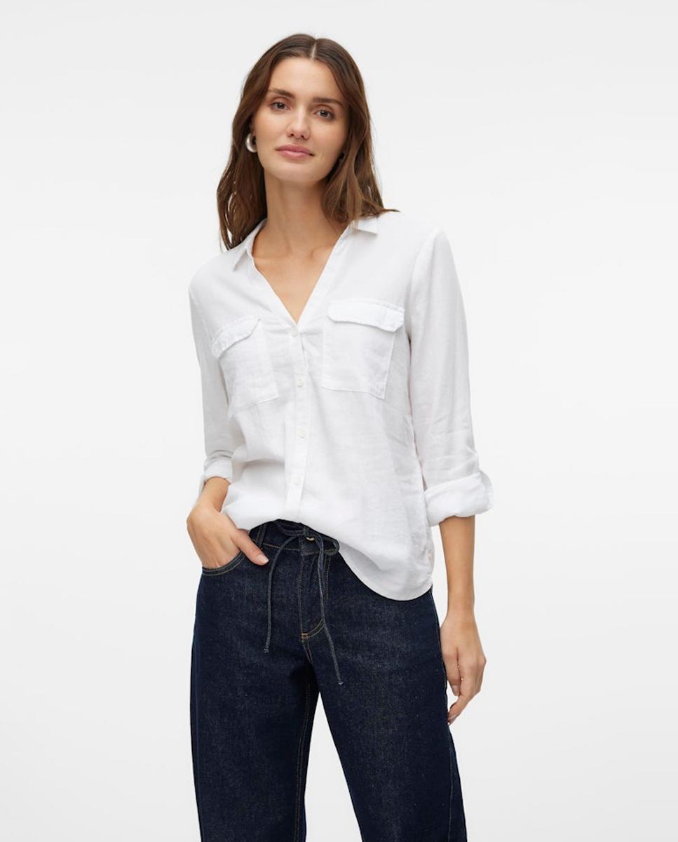 Vero Moda - Camisa de mujer de manga larga con cuello pico.