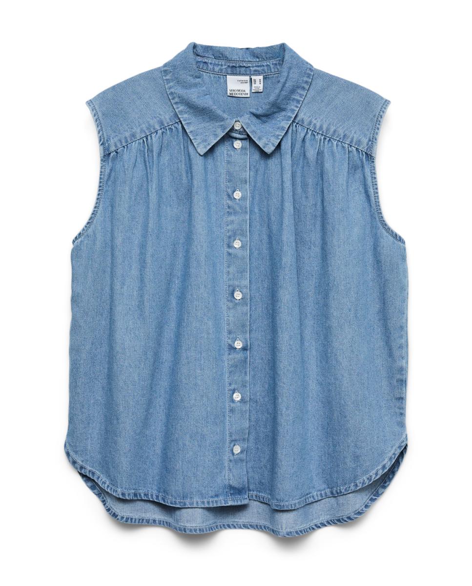 Camisa de Ganga com Manga à Cava Azul-claro-6