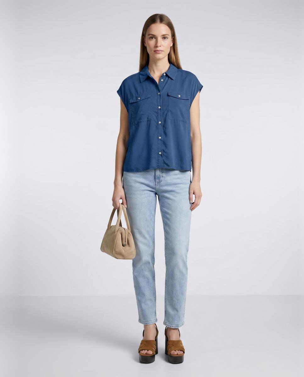 Vero Moda - Camisa manga sisa de mujer con bolsillos.