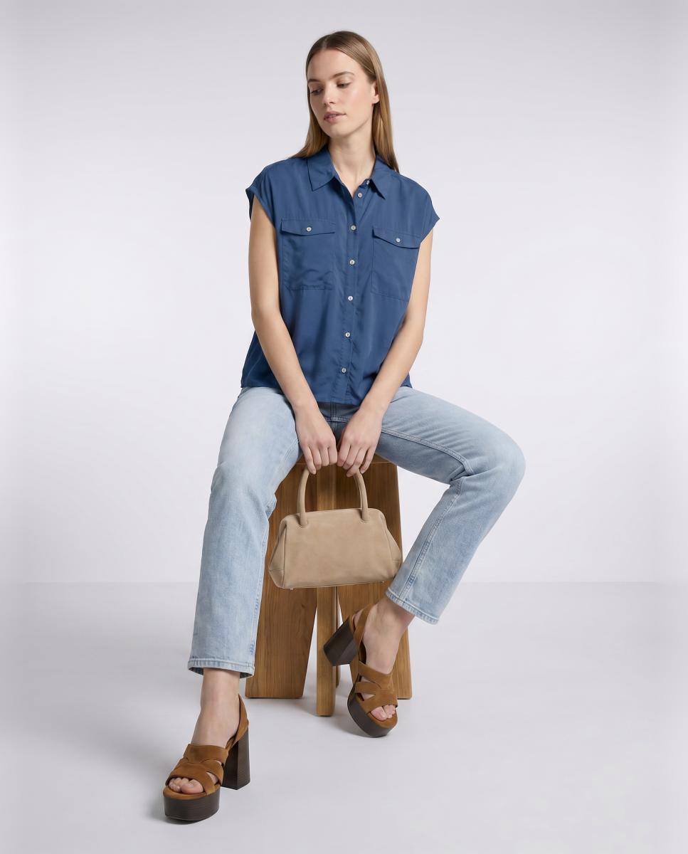 Camisa de Manga à Cava com Bolsos Azul-marinho-2