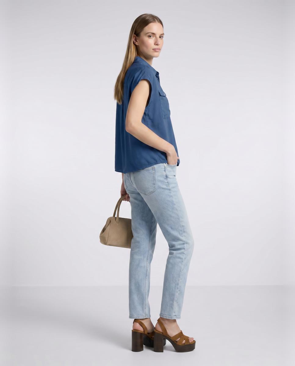 Camisa de Manga à Cava com Bolsos Azul-marinho-3