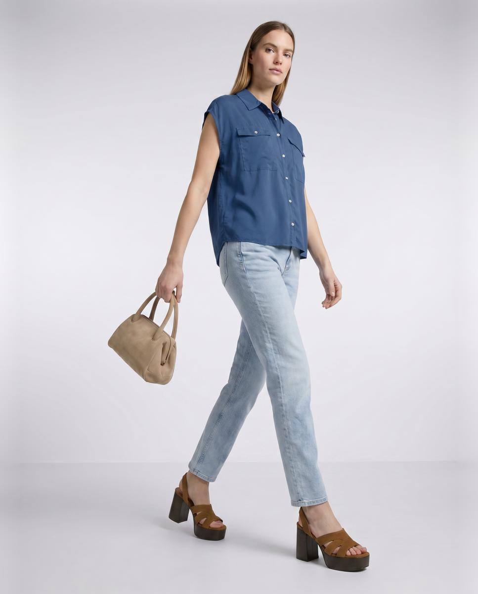 Camisa de Manga à Cava com Bolsos Azul-marinho-4