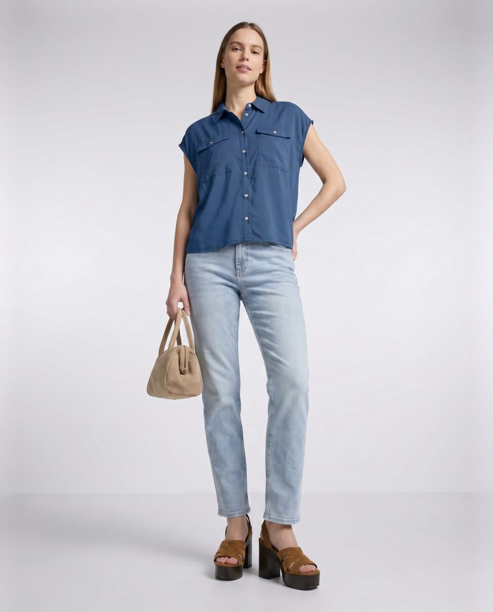 Camisa de Manga à Cava com Bolsos Azul-marinho-5
