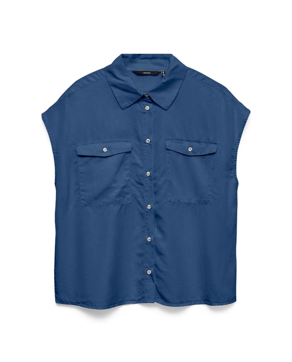 Camisa de Manga à Cava com Bolsos Azul-marinho-6