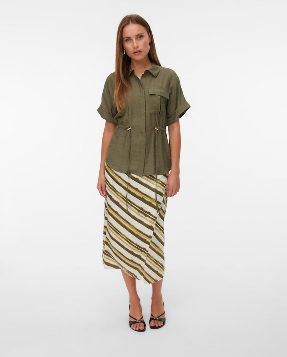 Camisa Estilo Safari com Manga Curta Musgo-5