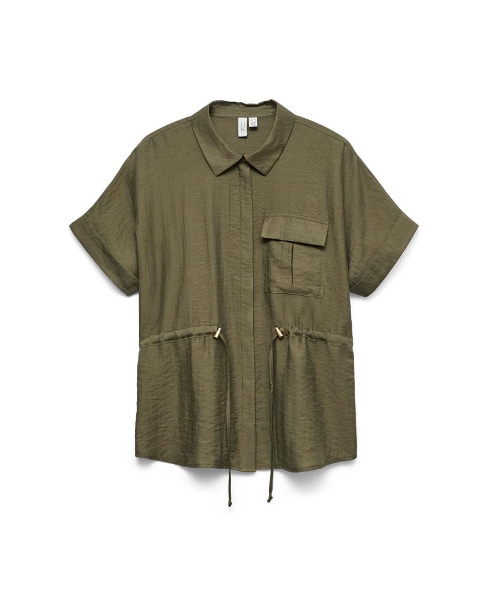 Camisa Estilo Safari com Manga Curta Musgo-4