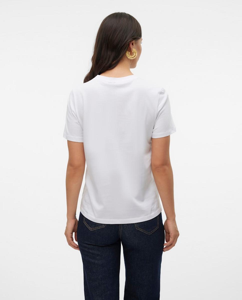 T-shirt básica de mulher de manga curta Branco-2