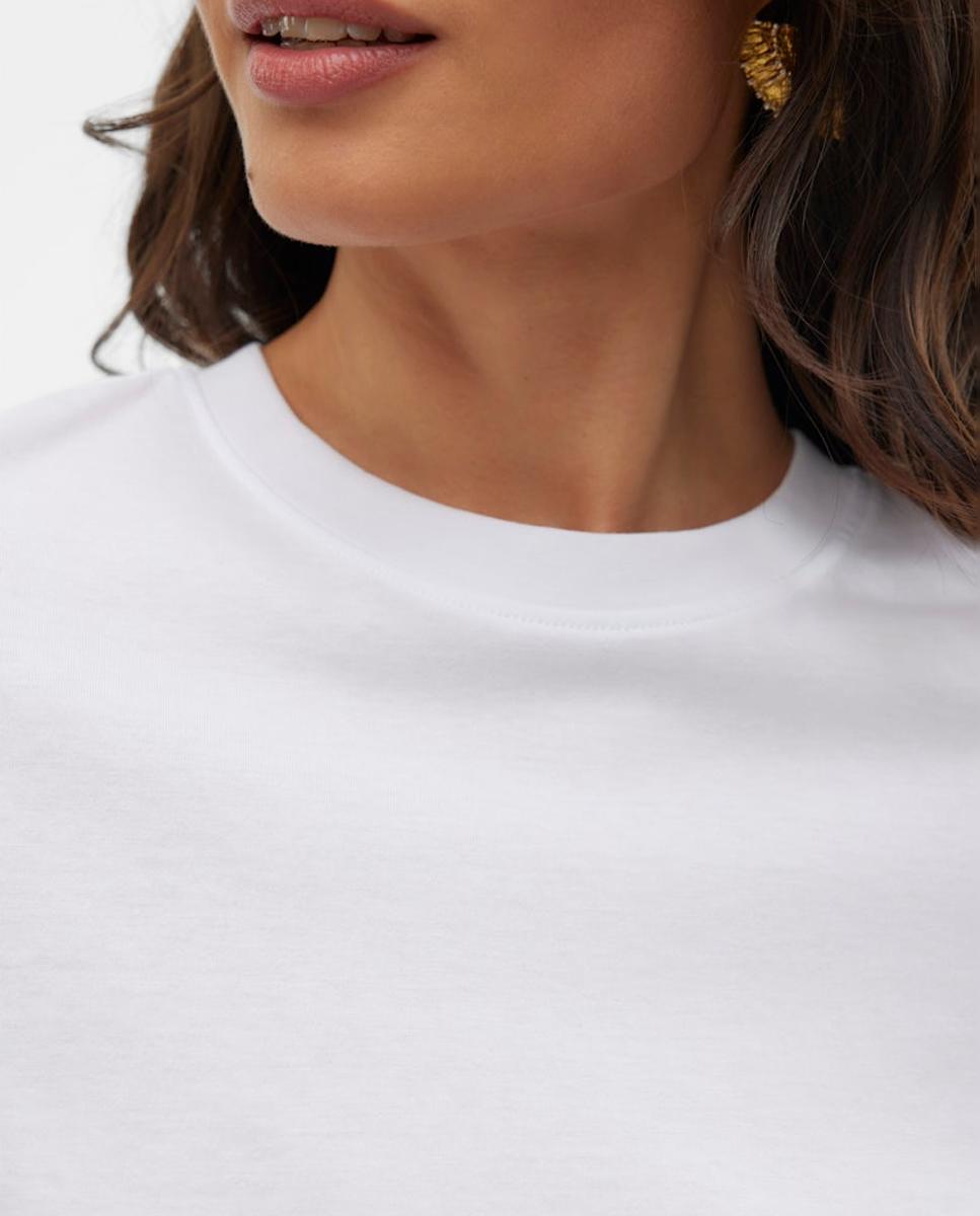 T-shirt básica de mulher de manga curta Branco-3