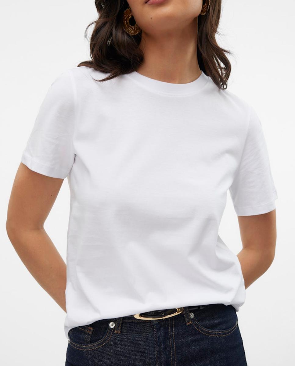 T-shirt básica de mulher de manga curta Branco-4