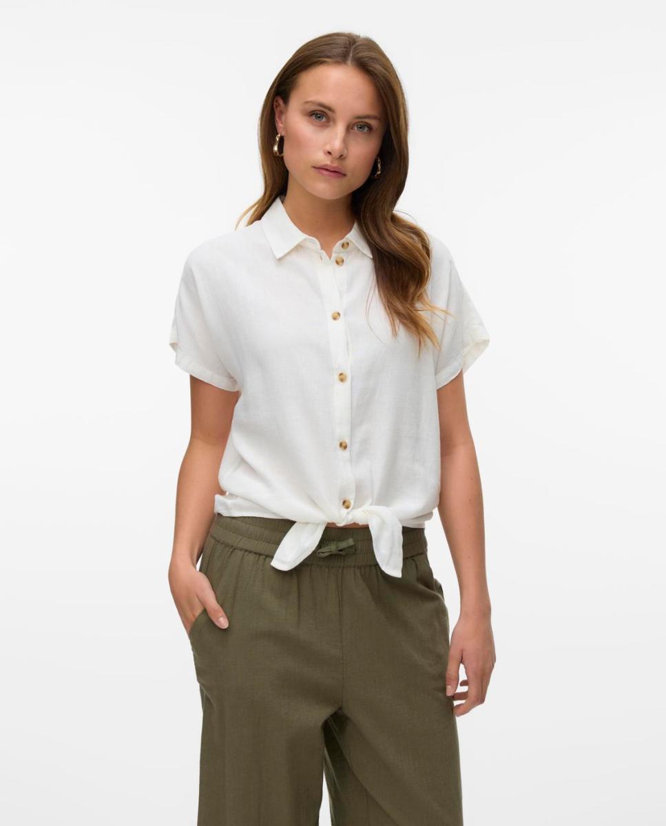 Vero Moda - Camisa de lino de mujer anudada.