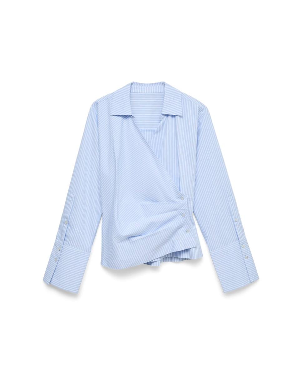 Camisa de Manga Comprida com Efeito Cruzado Azul-claro-6