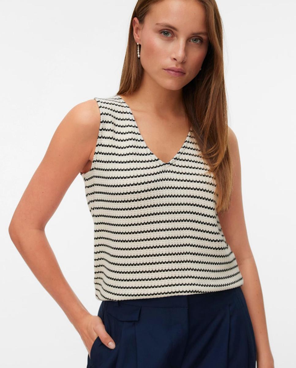 Vero Moda - Top de punto fino de mujer con cuello pico.