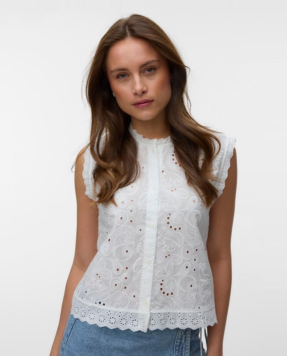 Vero Moda - Top manga sisa de mujer con bordados.