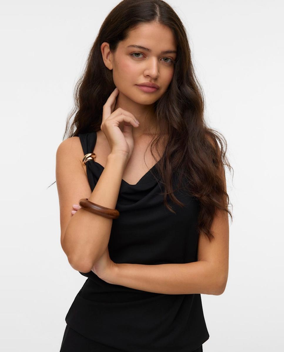 Top de manga sisa de mujer con cuello drapeado - Vero Moda - Negro Negro-1