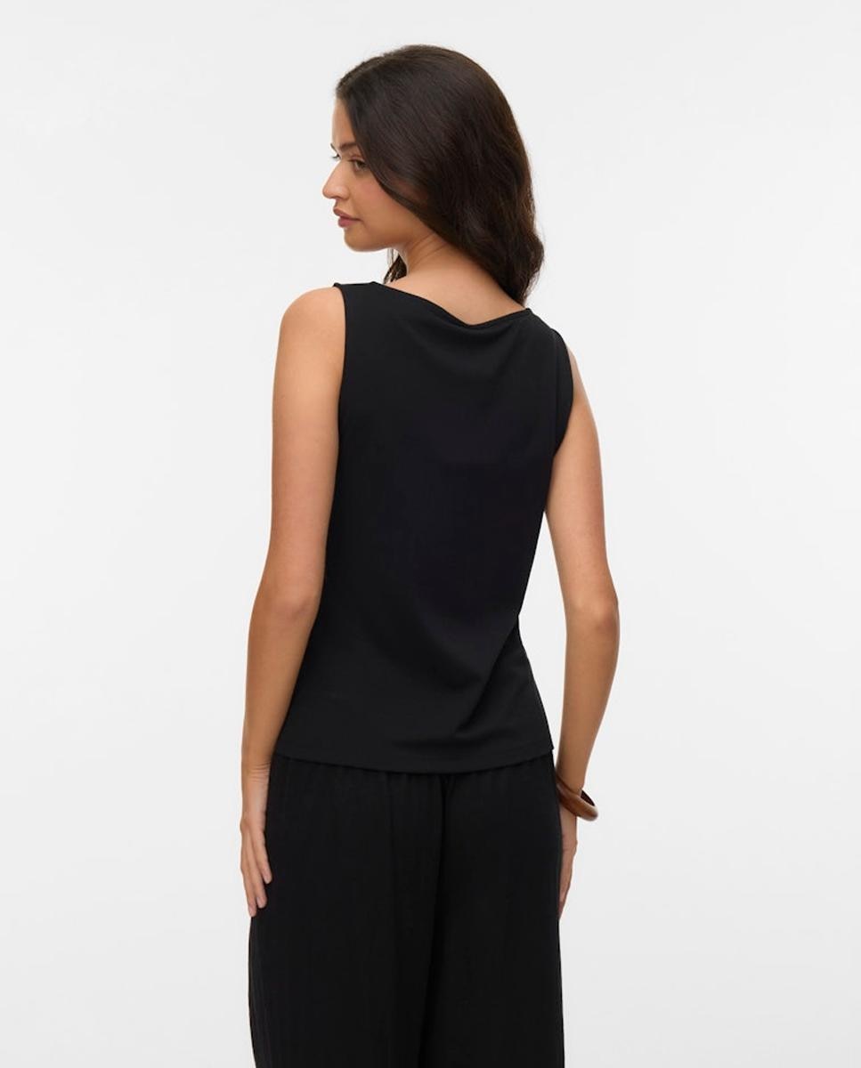 Top de manga sisa de mujer con cuello drapeado - Vero Moda - Negro Negro-2