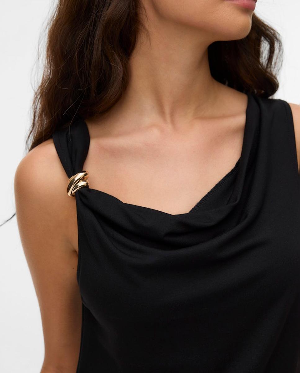 Top de manga sisa de mujer con cuello drapeado - Vero Moda - Negro Negro-3
